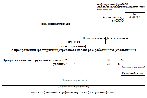 Форма Т-8